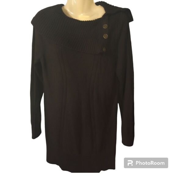 Style & Co.  Black Acrylic shaw collar sweater with button accent - Picture 1 of 11